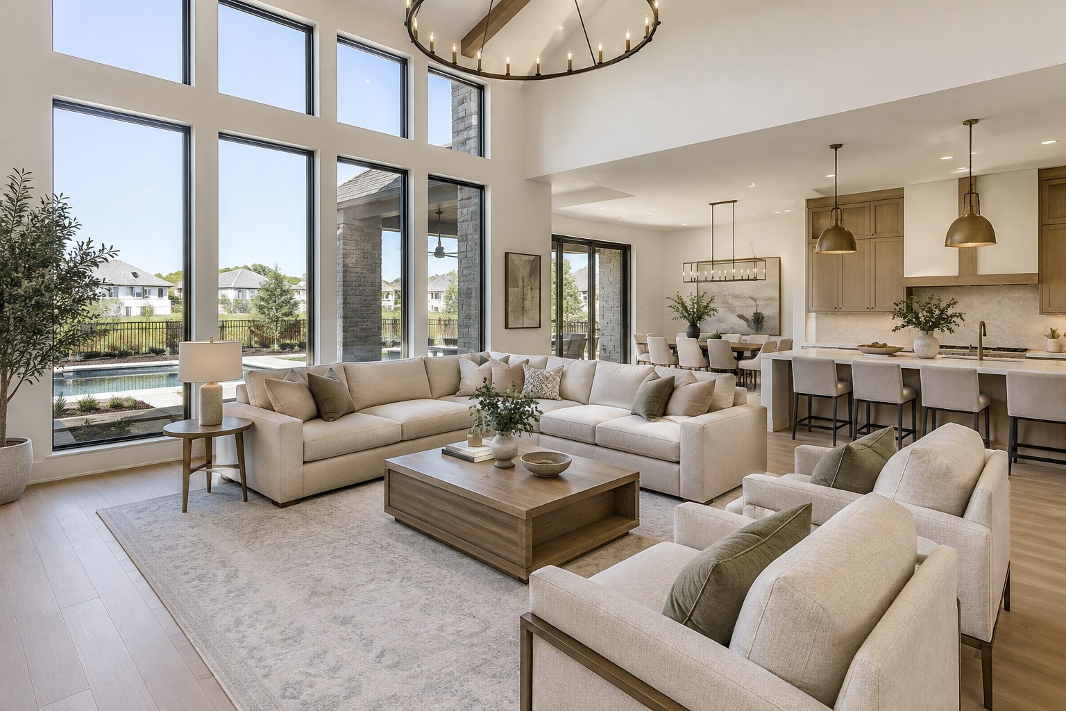 A bright open concept living room in a North Texas home